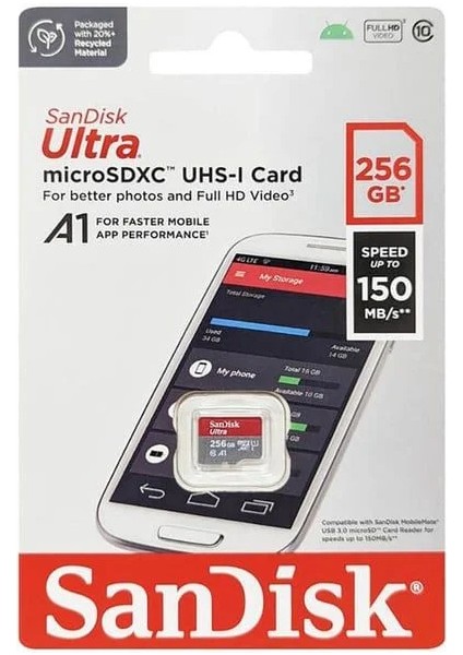 Ultra 256GB 150MB/S Microsdxc Uhs-I Hafıza Kartı SDSQUAC-256G-GN6MN