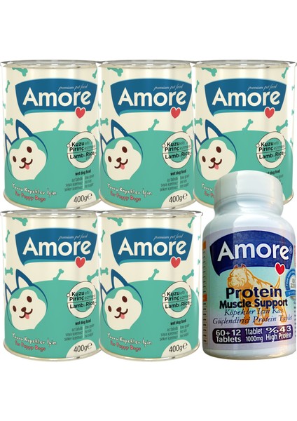 Kuzu Etli Pirinçli Yavru Köpek Konservesi 5li ve Kas Desteği 72 Adet Protein Vitamin Xl Tableti Muscle Support