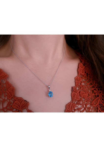 Mavi Topaz ve Pırlanta Taşlı Kolye 0404P0020 modelleri