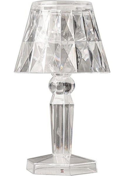 Küçük Boy Kristal Elmas LED Masa Lambası Pilli Projeksiyon Şeffaf Abajur 12 cm modelleri