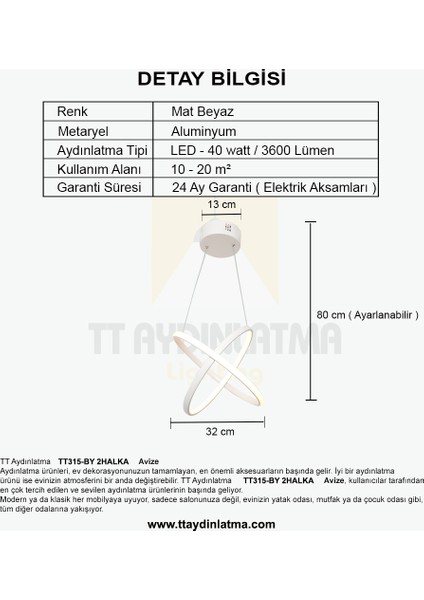 TT315-BY Tt Aydınlatma 2halka Modeli Mat Beyaz LED Avize