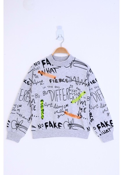 Toontoy Kız Çocuk Neon Şerit Detaylı Baskılı Sweatshirt