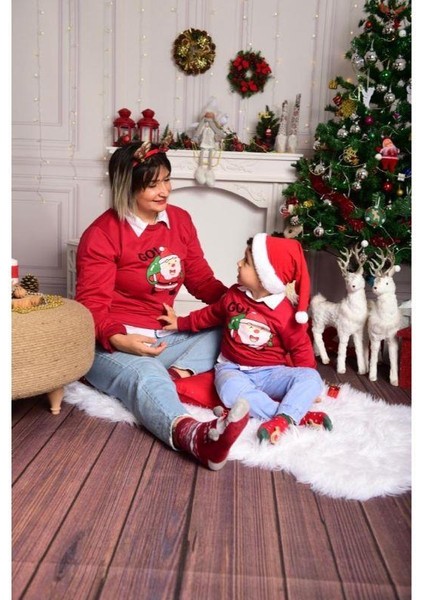 Noel Baba Baskılı Yılbaşı Aile Kombin Sweat fiyatları