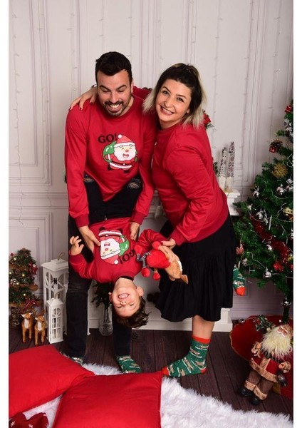 Noel Baba Baskılı Yılbaşı Aile Kombin Sweat modelleri