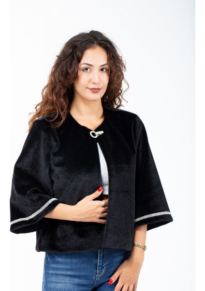 Taşlı Tay Tüyü Ithal Broşlu Gelin Abiye Kürk Bolero