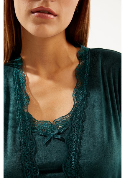 Zümrüt Soft Kadife Truvakar Kol Ip Askılı Pantolon 3lü Pijama Takım indirimleri