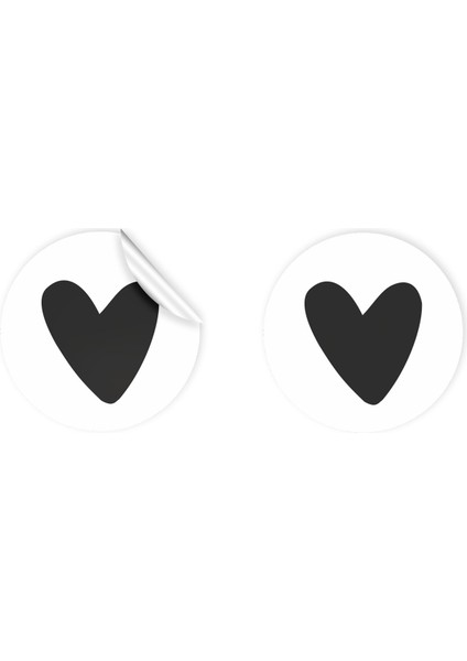Anka Design Kuşe Sticker (4X4CM) 36 Adet - Siyah Kalp -