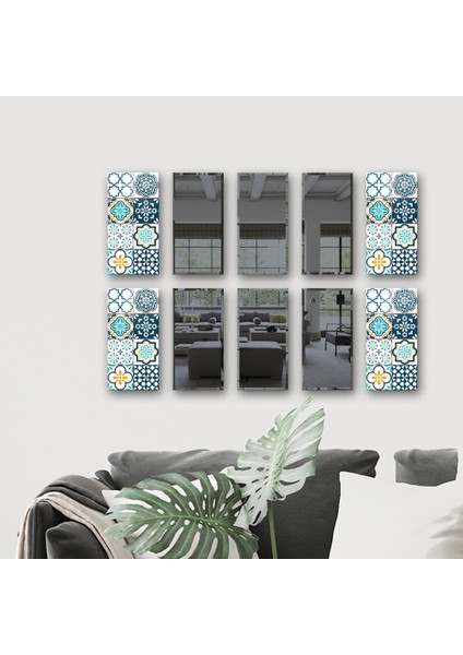 Dekor Camı | Modern Çini Desen Cam ve Ayna | 10'lu Takım | 12,5cm x 25CM