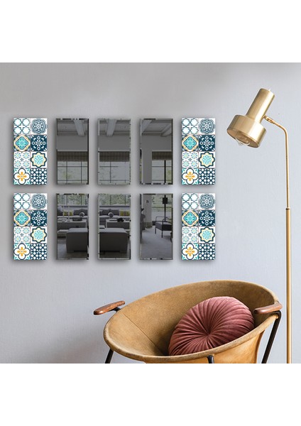 Dekor Camı | Modern Çini Desen Cam ve Ayna | 10'lu Takım | 12,5cm x 25CM modelleri