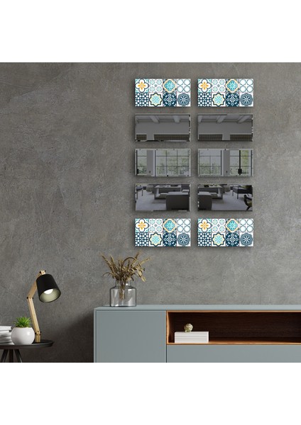 Dekor Camı | Modern Çini Desen Cam ve Ayna | 10'lu Takım | 12,5cm x 25CM fırsatları