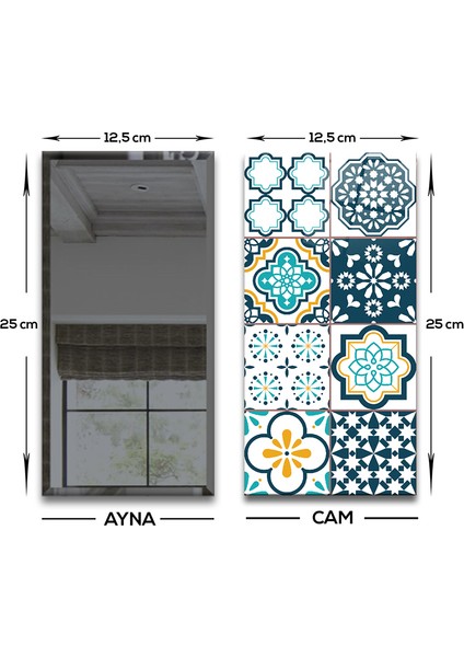 Dekor Camı | Modern Çini Desen Cam ve Ayna | 10'lu Takım | 12,5cm x 25CM indirimleri