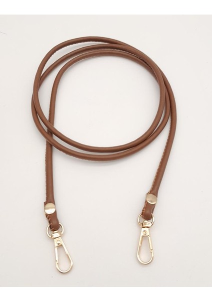 Taba Renk 5 mm Suni Deri Spagetti Model Çanta Sapı Light Gold Metal