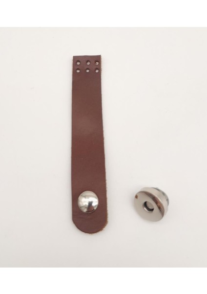 11X2 cm Kızıl Kahve Gerçek Deri Düz Çanta Kapağı Gümüş Metalli