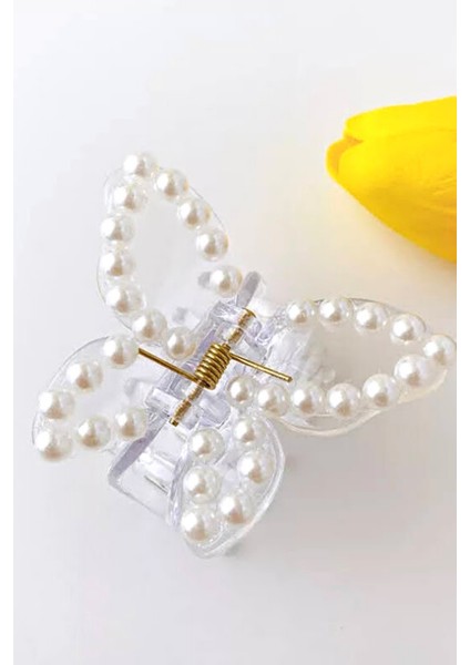 Incili Şeffaf Kelebek Mandal Toka