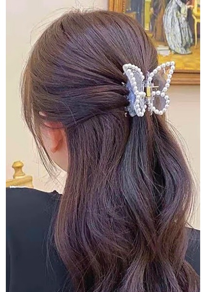 Incili Şeffaf Kelebek Mandal Toka modelleri