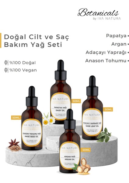 Doğal Cilt ve Saç Bakım Yağı Seti - Papatya, Argan, Adaçayı, Anason