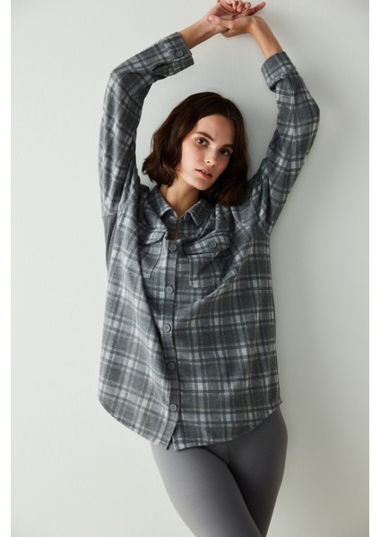 Beige Checked Pijama Üstü