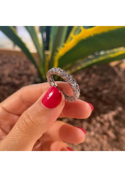 Kadın Gümüş Kare Taş Tamtur Yüzük