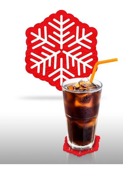 Kartaneleri Desenli Kırmızı Keçe Bardak Altlığı 6'lı Takım