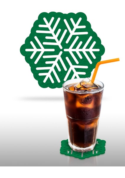 Kartaneleri Desenli Yeşil Keçe Bardak Altlığı 6'lı Takım