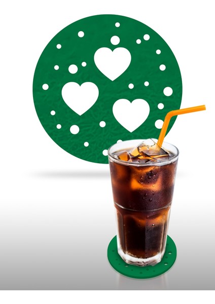 Yılbaşı Temali -1 Desenli Yeşil Keçe Bardak Altlığı 6'lı Takım