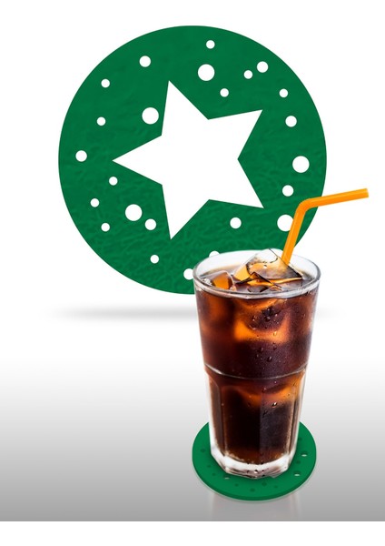 Yılbaşı Temali -7 Desenli Yeşil Keçe Bardak Altlığı 6'lı Takım