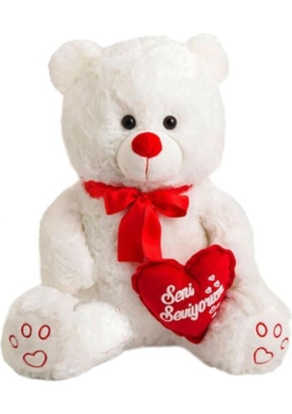 Pof 50 cm Kalpli Sevimli Pembe Peluş Ayıcık ve Yaldızlı Kalp Çikolata Hediye Kutusu