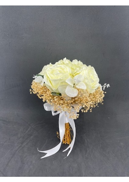 Ekru Cipsolarla ve Beyaz Çiçeklerle Süslenmiş Gül Gelin Buk fiyatları