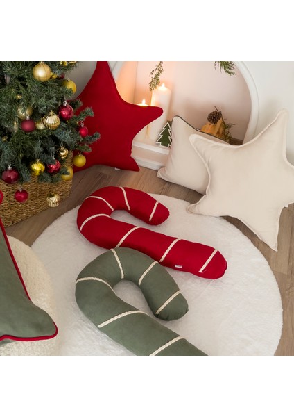 Şeker Tasarımlı Baston Şeker Yılbaşı Yeni Yıl Kırmızı Dekoratif Yastık indirimleri