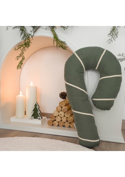 Şeker Tasarımlı Baston Şeker Yılbaşı Yeni Yıl Yeşil Dekoratif Yastık(Içi Dolgulu) fiyatları