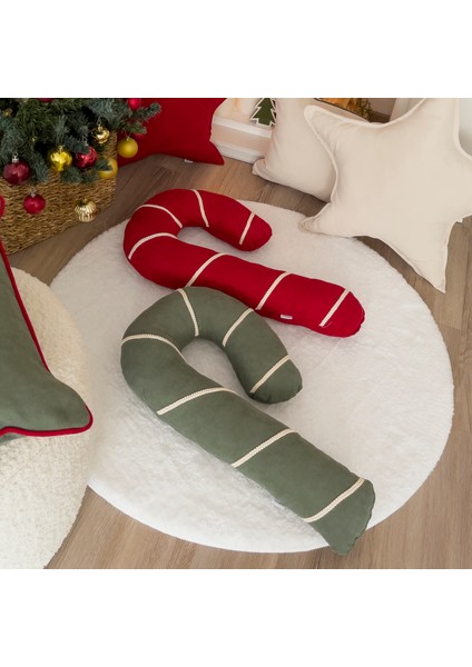 Şeker Tasarımlı Baston Şeker Yılbaşı Yeni Yıl Yeşil Dekoratif Yastık(Içi Dolgulu) indirimleri