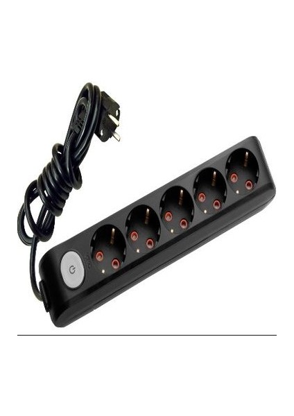 5'li Anahtarlı Priz 3x1,5 mm Uzatma Siyah 10 Mt