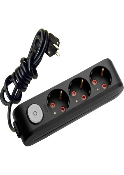 3'lü Anahtarlı Priz 3x1,5 mm Uzatma Siyah 6 Mt