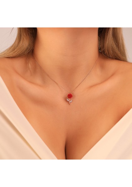 925 Ayar Gümüş Gül Kolye