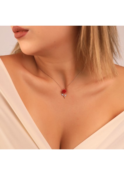 925 Ayar Gümüş Gül Kolye indirimleri