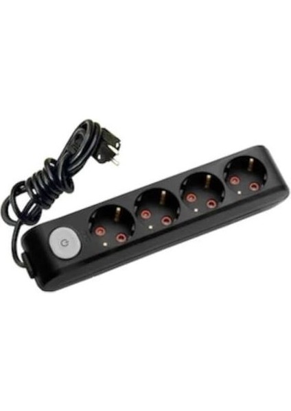 4'lü Anahtarlı Priz 3x1,5 mm Uzatma Siyah 7 Mt