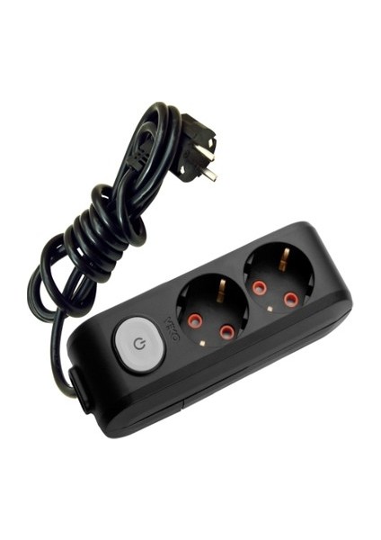 2'li Anahtarlı Priz 3x1,5 mm Uzatma Siyah 20 Mt