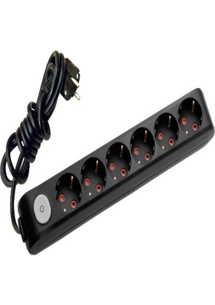 6'lı Anahtarlı Priz 3x1,5 mm Uzatma Siyah 15 Mt