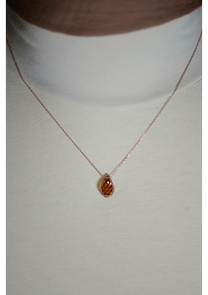 Drop Fasetli Kesim Şampanya Kolye 8X12 mm