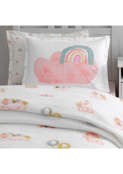 Bedding Rainbow Tek Kişilik Wellsoft Battaniyeli Lastikli Çarşaf Seti - Pembe