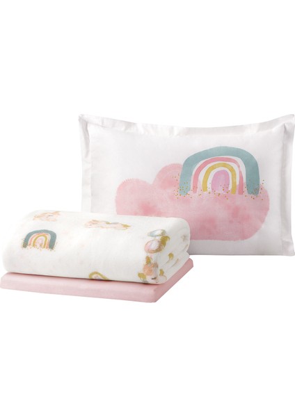 Bedding Rainbow Tek Kişilik Wellsoft Battaniyeli Lastikli Çarşaf Seti - Pembe fırsatları