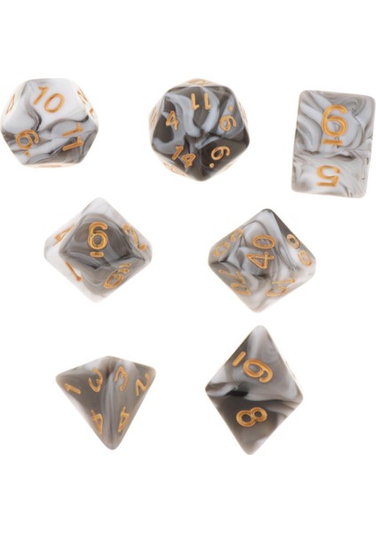 Akrilik Polyhedral Aksesuarlar Dnd Beyaz Siyah Için Çok Taraflı Düzensiz 7 Pcs