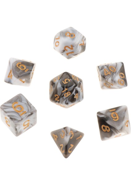 Akrilik Polyhedral Aksesuarlar Dnd Beyaz Siyah Için Çok Taraflı Düzensiz 7 Pcs