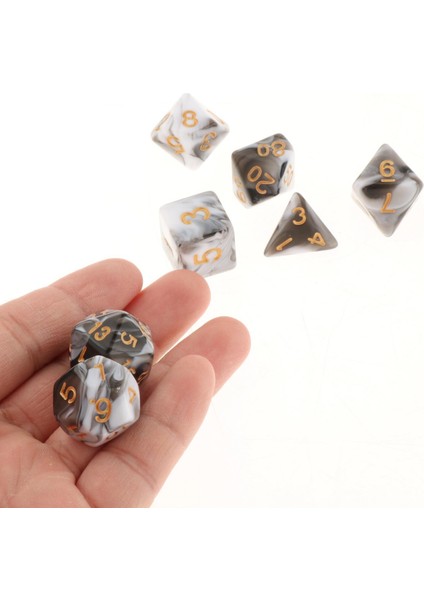 Akrilik Polyhedral Aksesuarlar Dnd Beyaz Siyah Için Çok Taraflı Düzensiz 7 Pcs