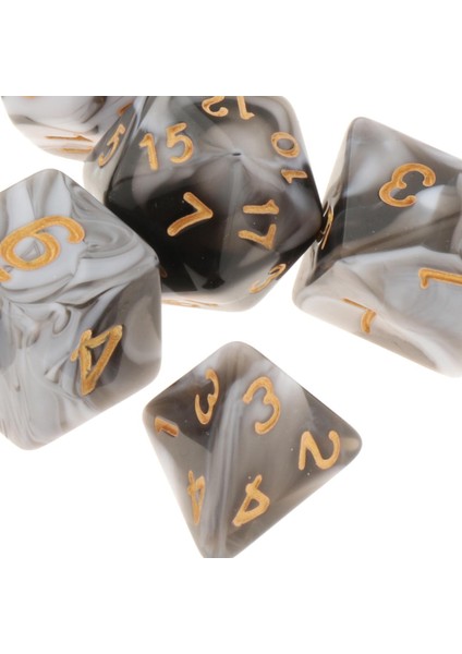 Akrilik Polyhedral Aksesuarlar Dnd Beyaz Siyah Için Çok Taraflı Düzensiz 7 Pcs