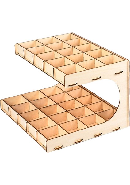 Flower World Ahşap Boya Rafı Standı Pigment Mürekkep Şişesi Alet Saklama Tutucu Organizatör 2 Katmanlı 35-Izgara