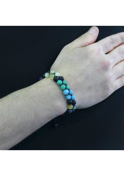 Çift Sıra Makrome Örgülü Küre Kesim Çakra Doğaltaş Kombinli Erkek Başarı Bilekliği modelleri