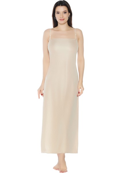 Kadın Elbise Içi Boydan Astar Ince Uzun Ayarlanabilir Askılı Düz Jüpon Kombinezon