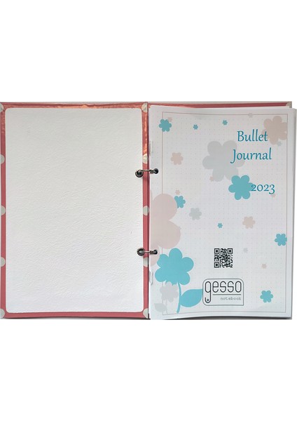 Doty Bullet Journal Pembe - Puantiyeli - 15 x 21 cm - Düz - Çiçekli Sayfalar