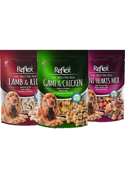 3 Çeşit Köpek Ödül Maması 150GX3 (Game&chicken, Lamb&rice, Mini Hearts Mix)